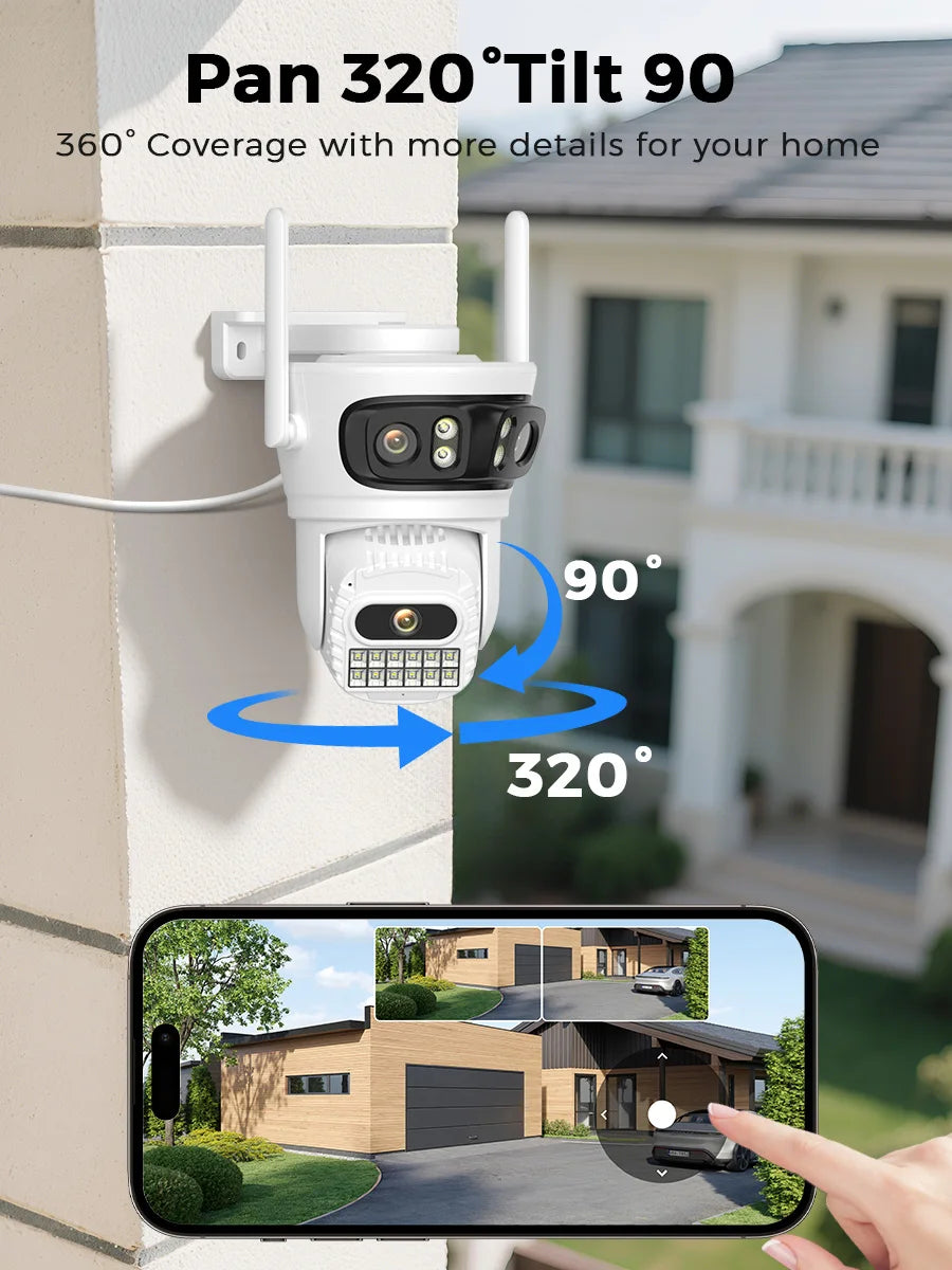 12MP Outdoors Wifi Camera 6K HD Three Lens Security PTZ IP Surveillanc Camera Human Auto Detect Tracking CCTV Camera ICESS APP