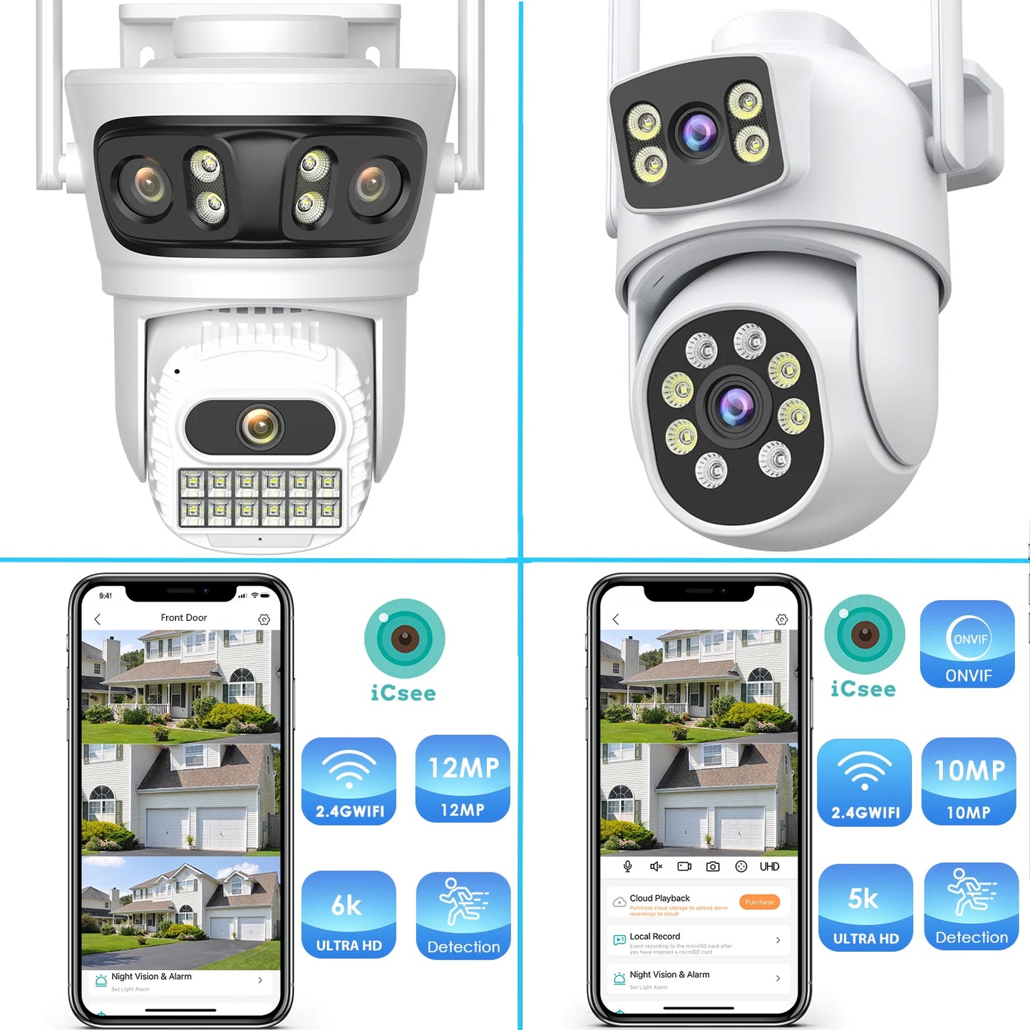 12MP Outdoors Wifi Camera 6K HD Three Lens Security PTZ IP Surveillanc Camera Human Auto Detect Tracking CCTV Camera ICESS APP