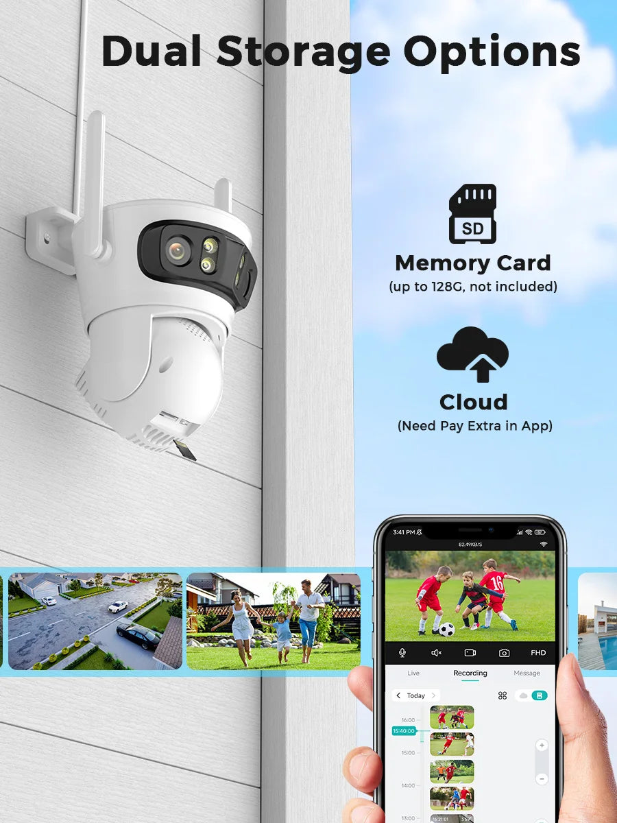 12MP Outdoors Wifi Camera 6K HD Three Lens Security PTZ IP Surveillanc Camera Human Auto Detect Tracking CCTV Camera ICESS APP