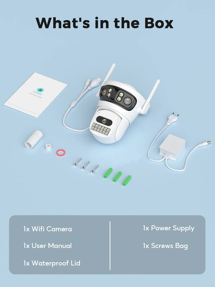 12MP Outdoors Wifi Camera 6K HD Three Lens Security PTZ IP Surveillanc Camera Human Auto Detect Tracking CCTV Camera ICESS APP