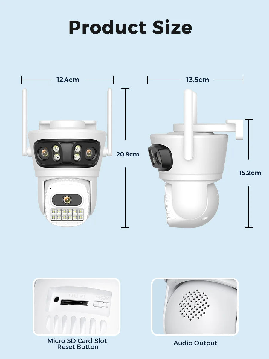 12MP Outdoors Wifi Camera 6K HD Three Lens Security PTZ IP Surveillanc Camera Human Auto Detect Tracking CCTV Camera ICESS APP