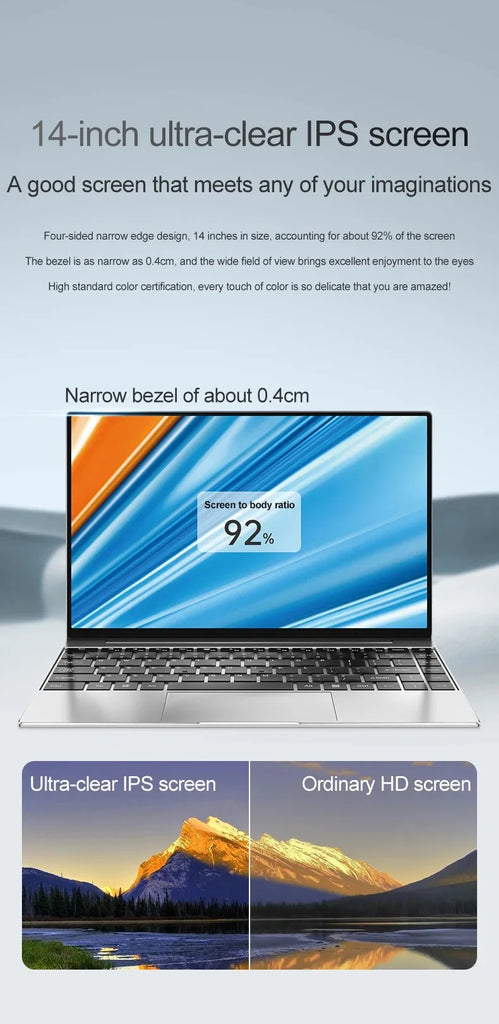 Ultra Slim Laptop 14.1" 16GB RAM 2TB SSD Intel N3700 Gaming PC 1920*1080 Display Office Study Computer PC Windows 11 Pro