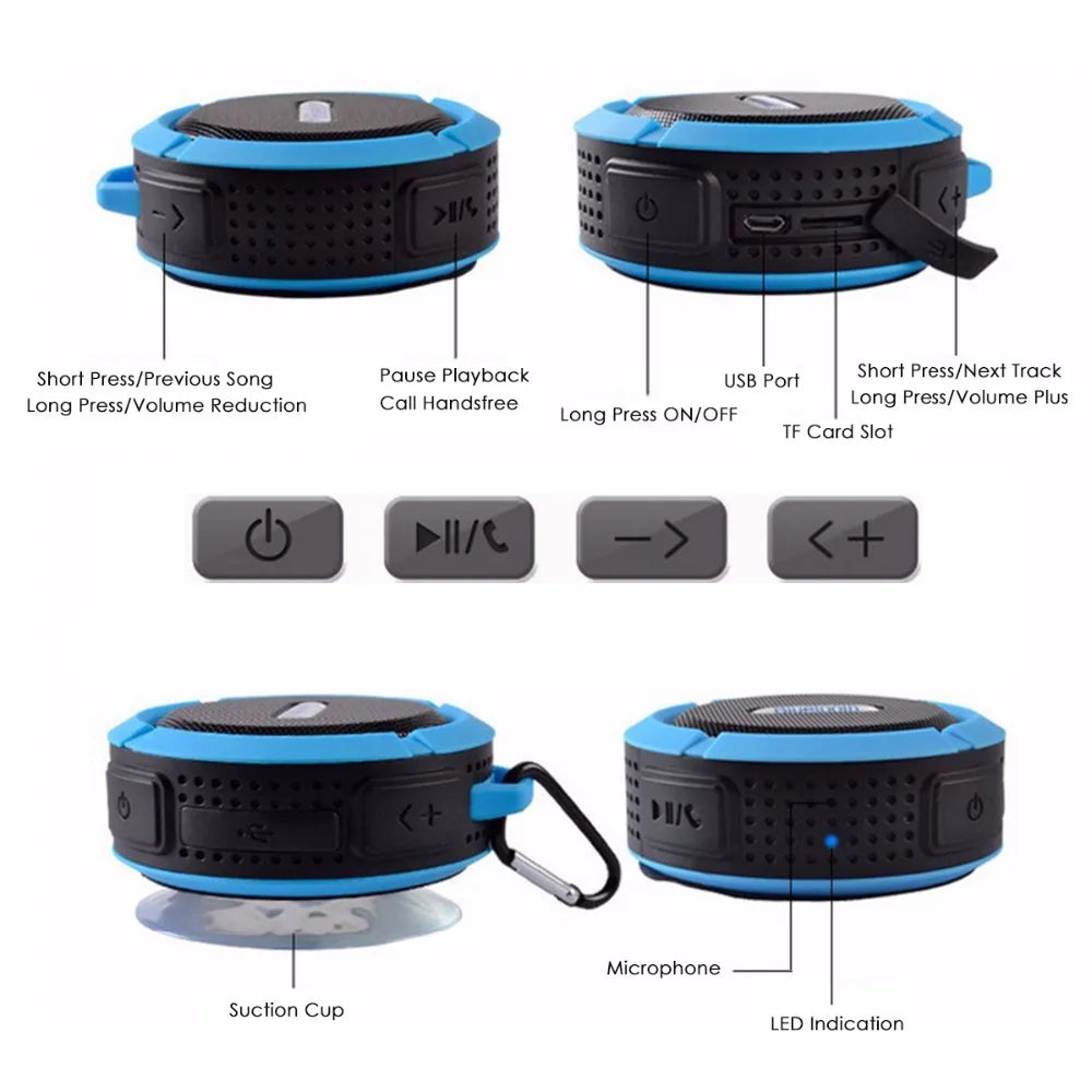 Bluetooth Speaker Big Suction Cup Bluetooth Stereo Outdoor Sports Mini TF Subwoofer Portable Waterproof Loudspeaker Soundbar