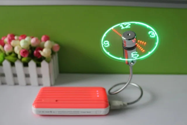 1pcs USB Gadget Mini LED Light USB Fan Desktop Time Display Adjustable Flexible with Realtime Clock new