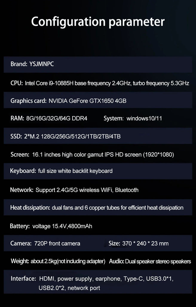 High-Performance 16.1" Gaming Laptop Powered by Intel Core I9-13900H/i9-10885H, 6GB Dedicated Graphics, Windows 11, Fully Upgr