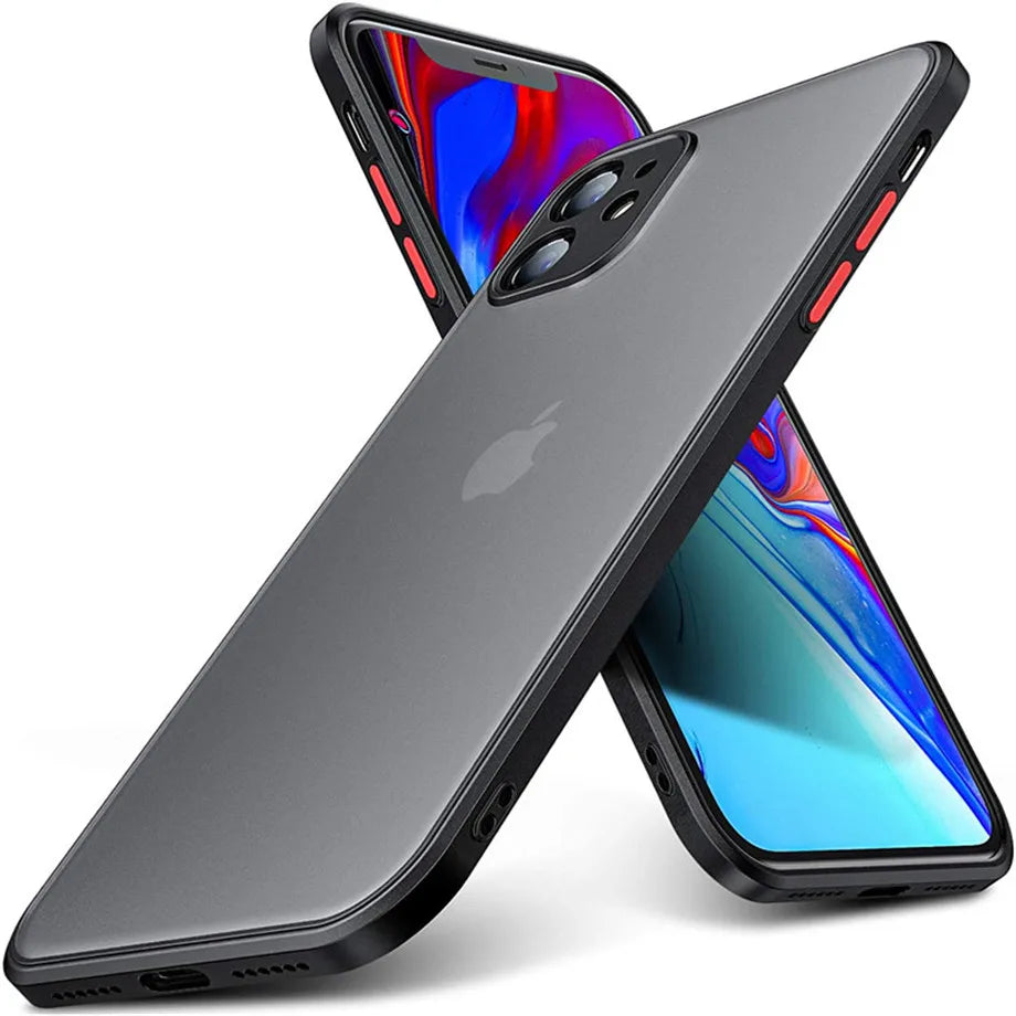 Shockproof Armor Matte Case For iPhone 11 12 13 14 15 16 Pro X XR XS Max 7 8Plus Luxury Silicone Bumper Clear Hard PC Cover Capa