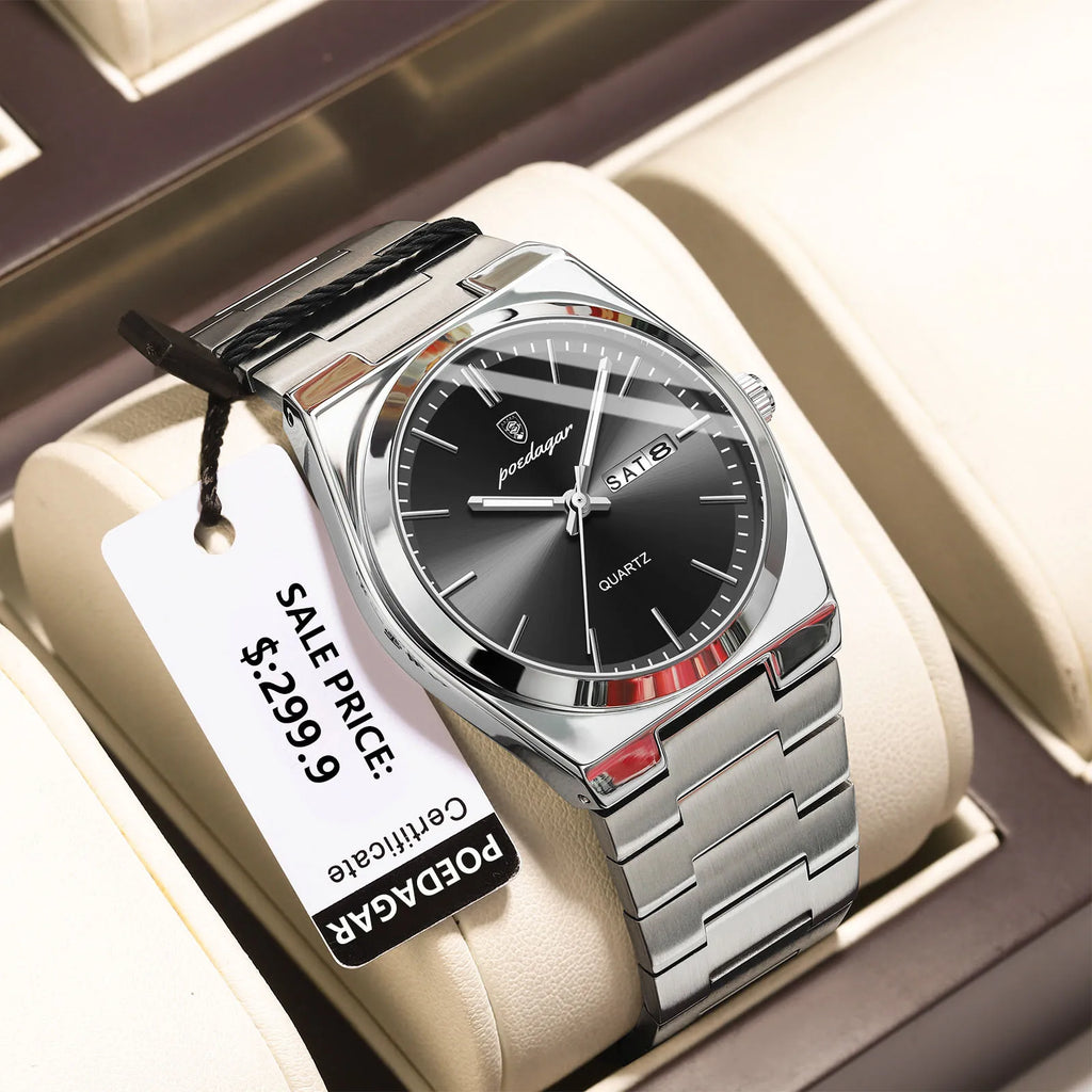 POEDAGAR High Quality Watches For Men Stainless Steel Waterproof Luminous Man Watch Date Week Luxury Business Quartz Men's Watch