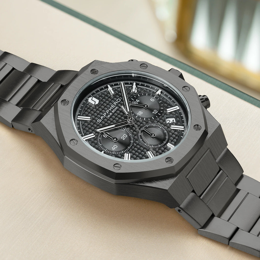 SAPPHERO Men's Watch Waterproof watch Chronograph function Date Glowing Hands Stainless Steel Watch Business  Watch For Men Gift