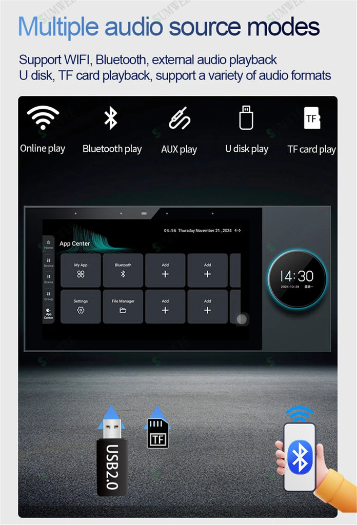 Smart Home Audio system WIFI sound in wall amplifier 8x25W power Built-in Zigbee gateway Android TUYA Device Scene control panel