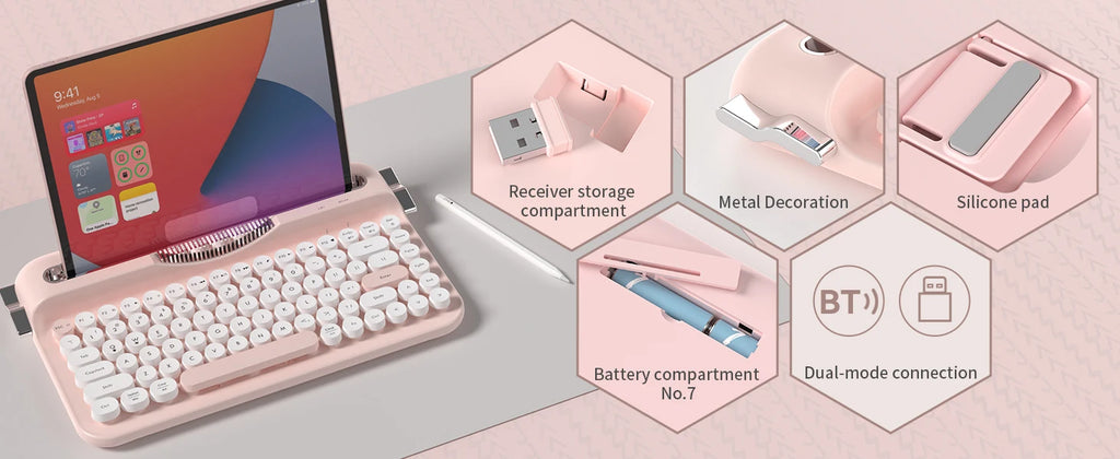 AJAZZ AF84 Multl-Device Keyboard Dual Mode 2.4G/Bluetooth5.0 With Card Slot Bracket Position Typewriter Office Membrane Keyboard