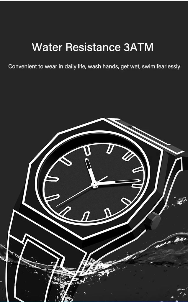 Lightweight Polycarbonate case high tech black men's watch classic simple silicone strap men's quartz watch fashion style clock