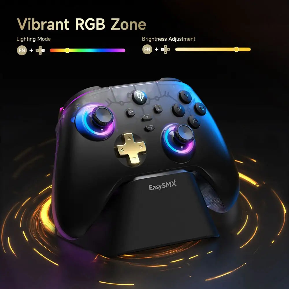 EasySMX D05 Wireless Gaming Controller Gamepad for PC/Switch/TV/Phone with Charging Dock RGB Hall Effect Joysticks Triggers