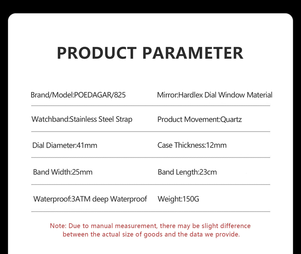 POEDAGAR Fashion Brand Male Wristwatch Waterproof Luminous Stainless Steel Men Clock Date Week Casual Quartz Men's Watches Reloj