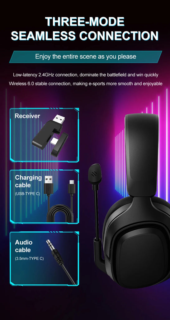 GT808 Gaming Earphones are lightweight and cool wireless stereo gaming headphones suitable for laptops and desktops