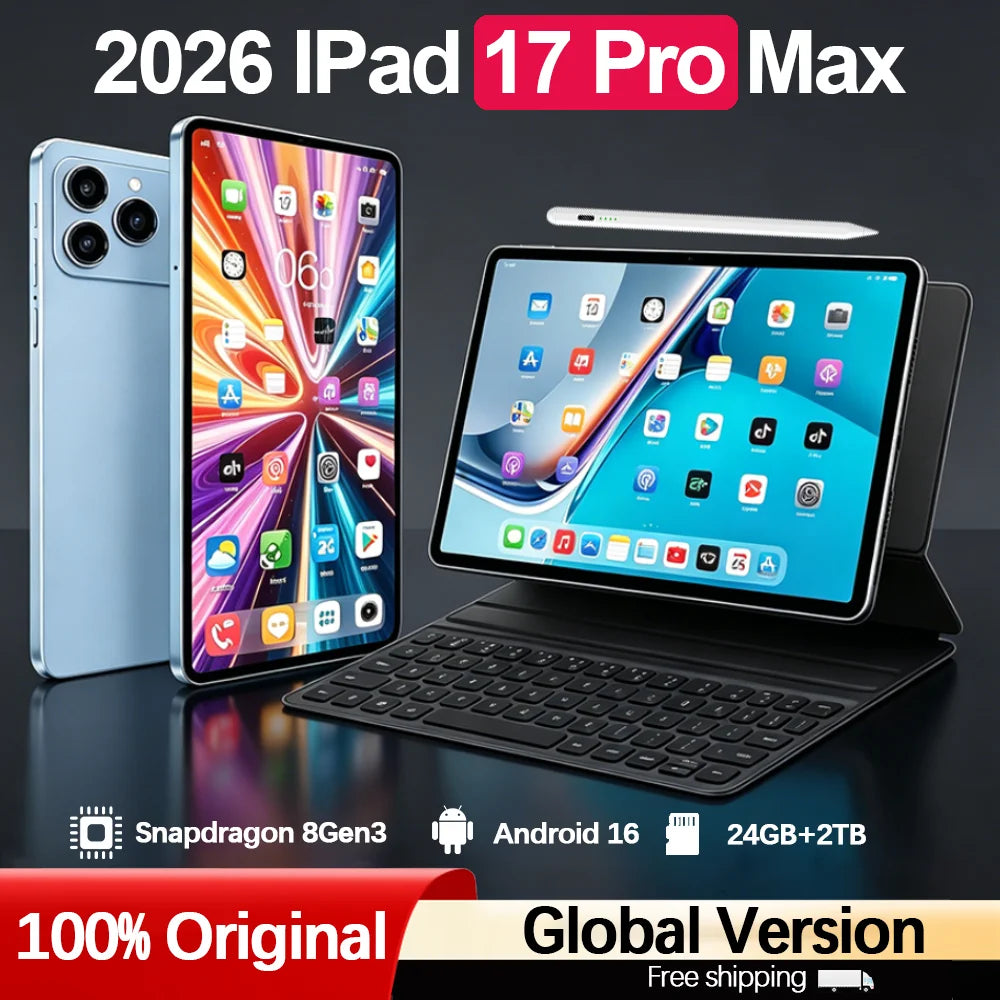 2026 IPad 17 Pro Max 12 Inch Global Original 5G Tablet 24GB 2T Android16 Snapdrago 8gen3 5G Dual SIM Call 20000mAh WIFI Tablet