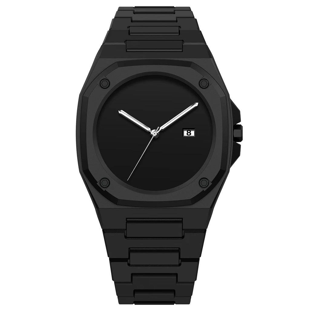 Premium Men's Black Watch with Calendar, Quartz Movement, Gift Box, Polycarbonate Plastic Case, Women's Attention