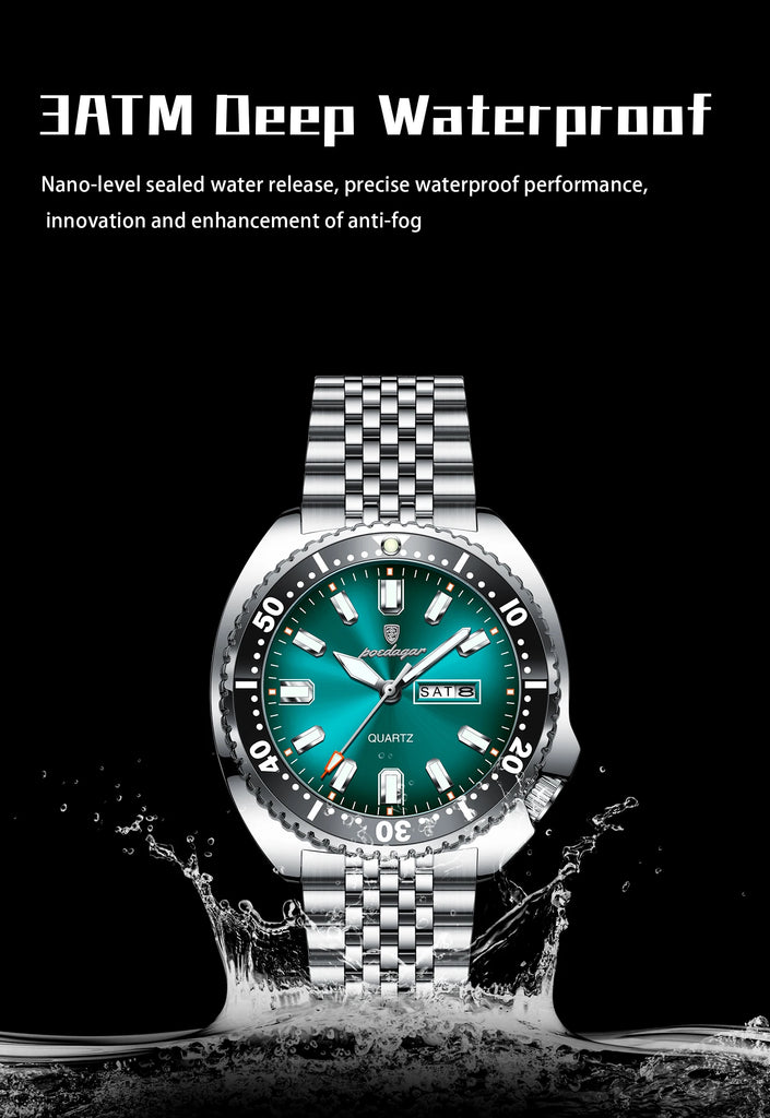 POEDAGAR Business Men Watch Date Week Waterproof Luminous Luxury Man Wristwatch Sports Stainless Steel Men's Quartz Watches Male