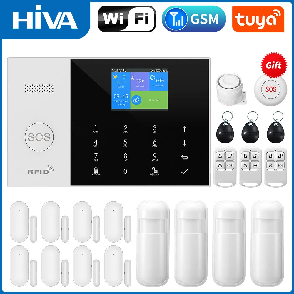 New Wireless Home Alarm System GSM WiFi With Motion Sensor Detector Burglar Alarm For Tuya SmartLife APP Garden Home Alarm PG105