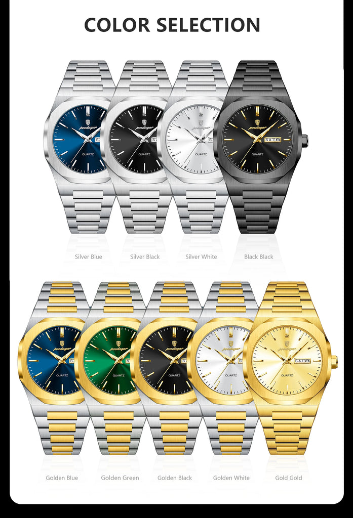 POEDAGAR Fashion Brand Male Wristwatch Waterproof Luminous Stainless Steel Men Clock Date Week Casual Quartz Men's Watches Reloj