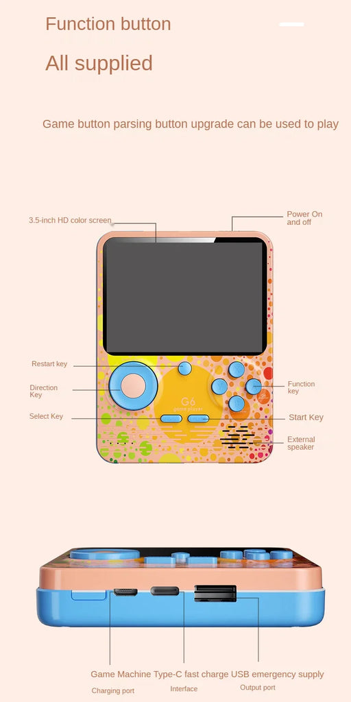 G6 Game Console 3.5 Inch Screen Handheld Portable Support 2 Players Video Gaming Machine for Kids