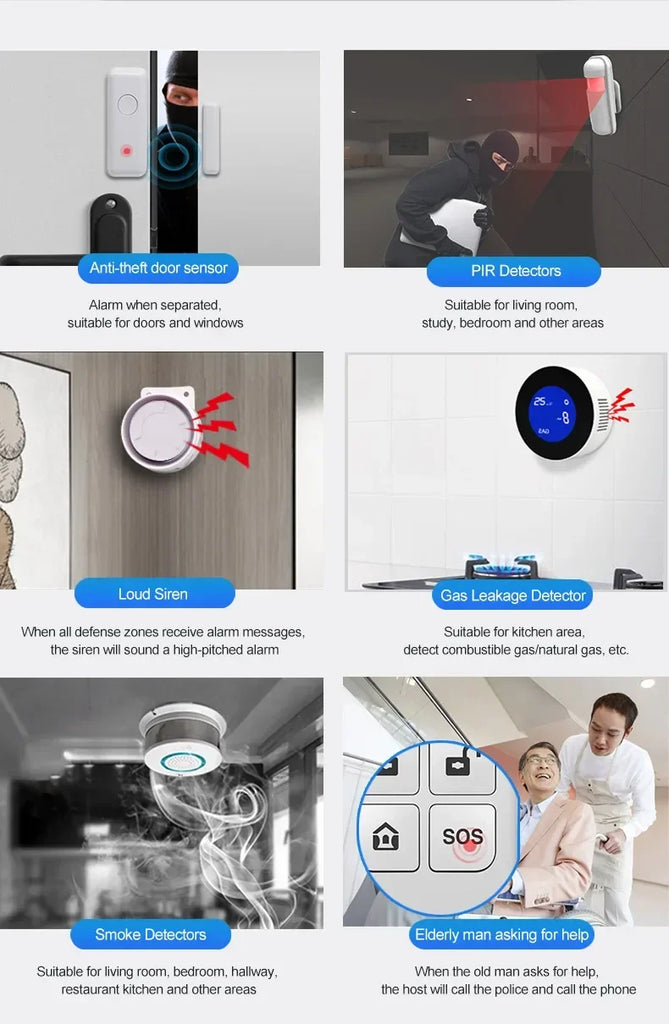 New Wireless Home Alarm System GSM WiFi With Motion Sensor Detector Burglar Alarm For Tuya SmartLife APP Garden Home Alarm PG105