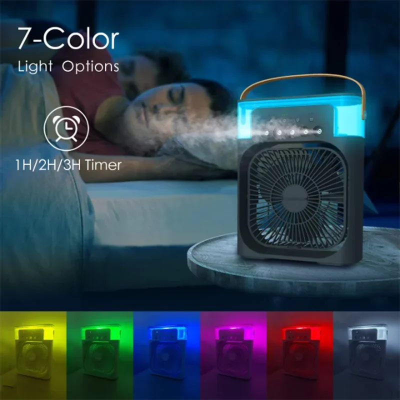 Modern Home Small Air Cooler 3 Speed Fan Air Conditioner Portable Humidifier Fan Portable LED Night Lights for Office
