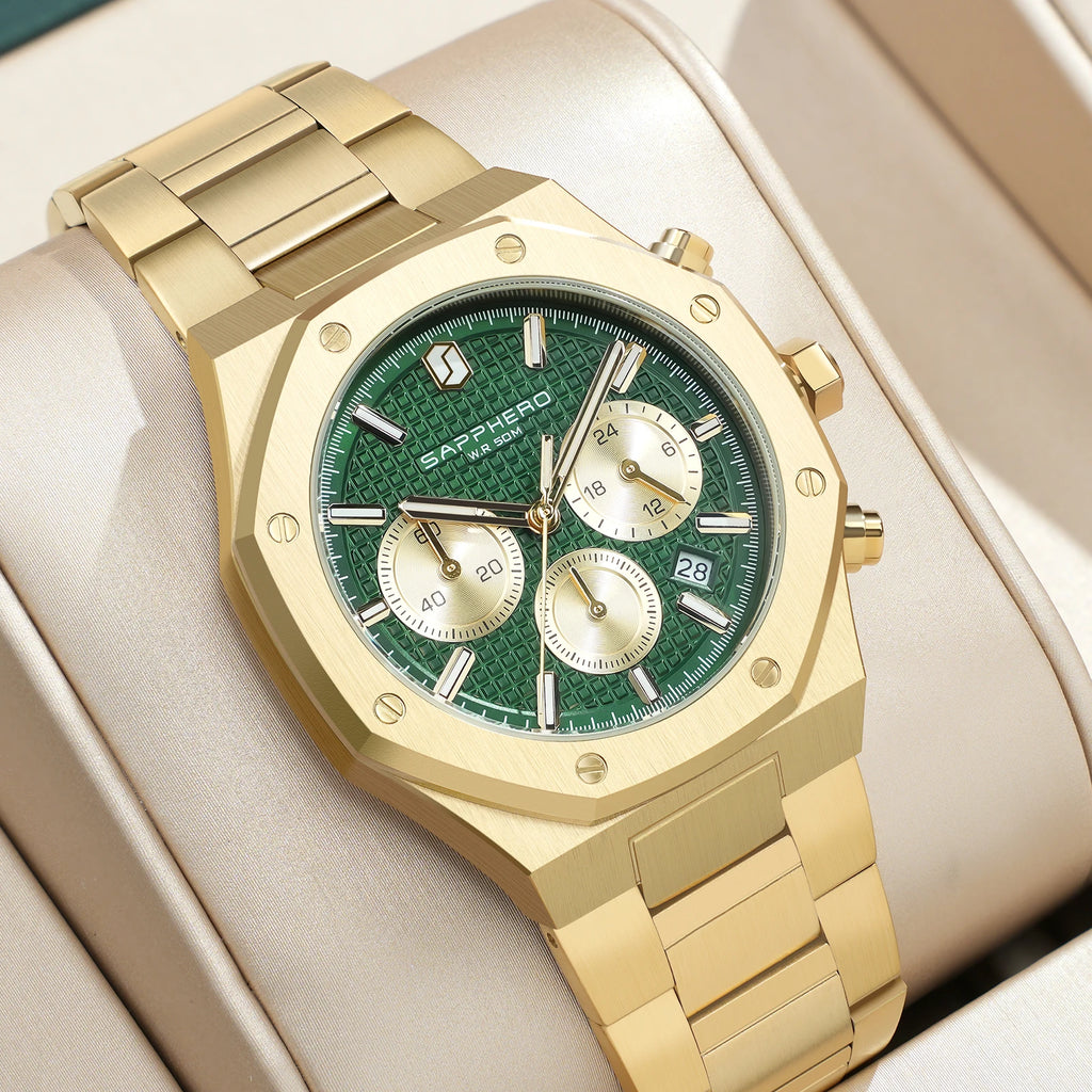 SAPPHERO Men's Watch Waterproof watch Chronograph function Date Glowing Hands Stainless Steel Watch Business  Watch For Men Gift