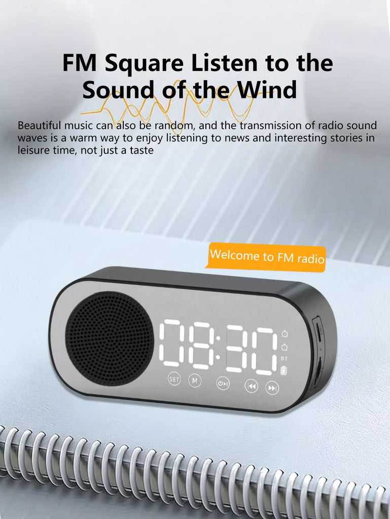 Bluetooth speaker, mirror-faced clock alarm clock smart speaker, bass-heavy FM card insertable small speaker