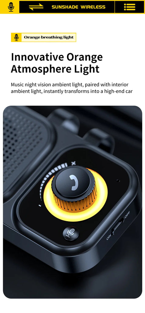 Bluetooth 5.4 Speaker Handsfree Car Kit Sun Visor Clip Wireless Audio Receiver Speakerphone Loud Music Player with Ambient Light