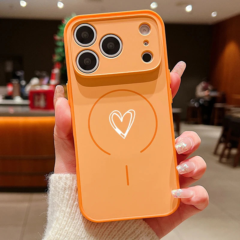 Magnetic Simple Love Print Phone Case For iPhone 17 ProMax 16 15 14 13 Pro Max For Magsafe Wireless Charge Shockproof Hard Cover