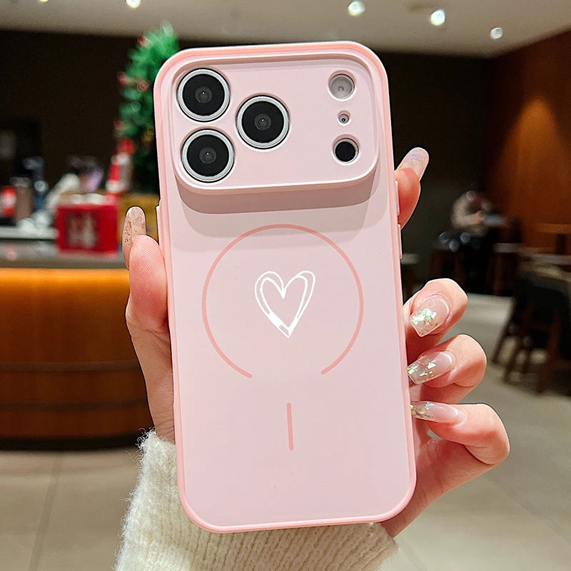 Magnetic Simple Love Print Phone Case For iPhone 17 ProMax 16 15 14 13 Pro Max For Magsafe Wireless Charge Shockproof Hard Cover