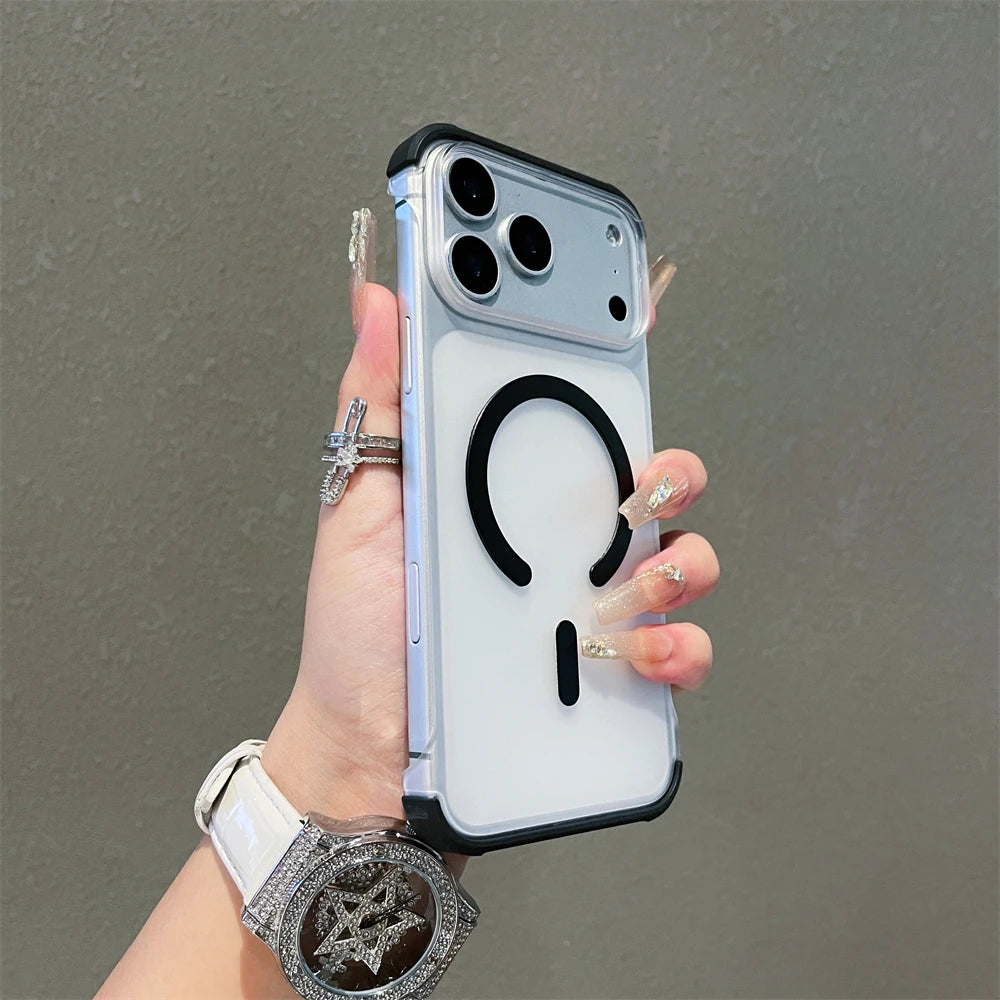 For Magsafe Frameless Magnetic Translucent Case For iPhone 17 16 15 14 13 12 Pro Max Plus Wireless Charging Shockproof Cover