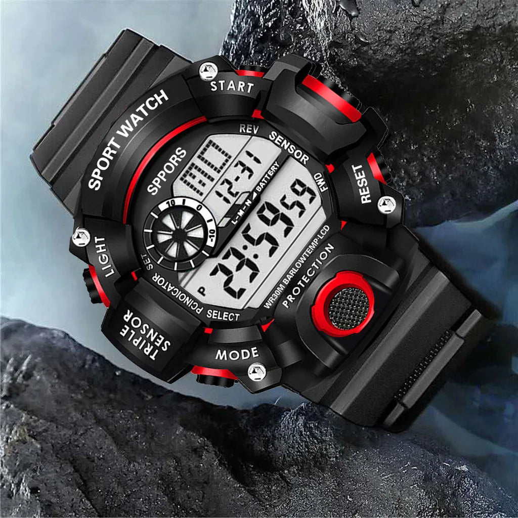 Men's Watch Fashion Sports Electronic Wristwatch Large dial Multifunctional Waterproof Luminous Alarm Kids Male's Military Watch