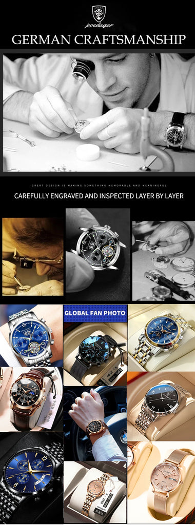 POEDAGAR High Quality Watch For Men Luxury Luminous Waterproof Week Calendar Man Clock Leather Square Men's Quartz Watches Reloj