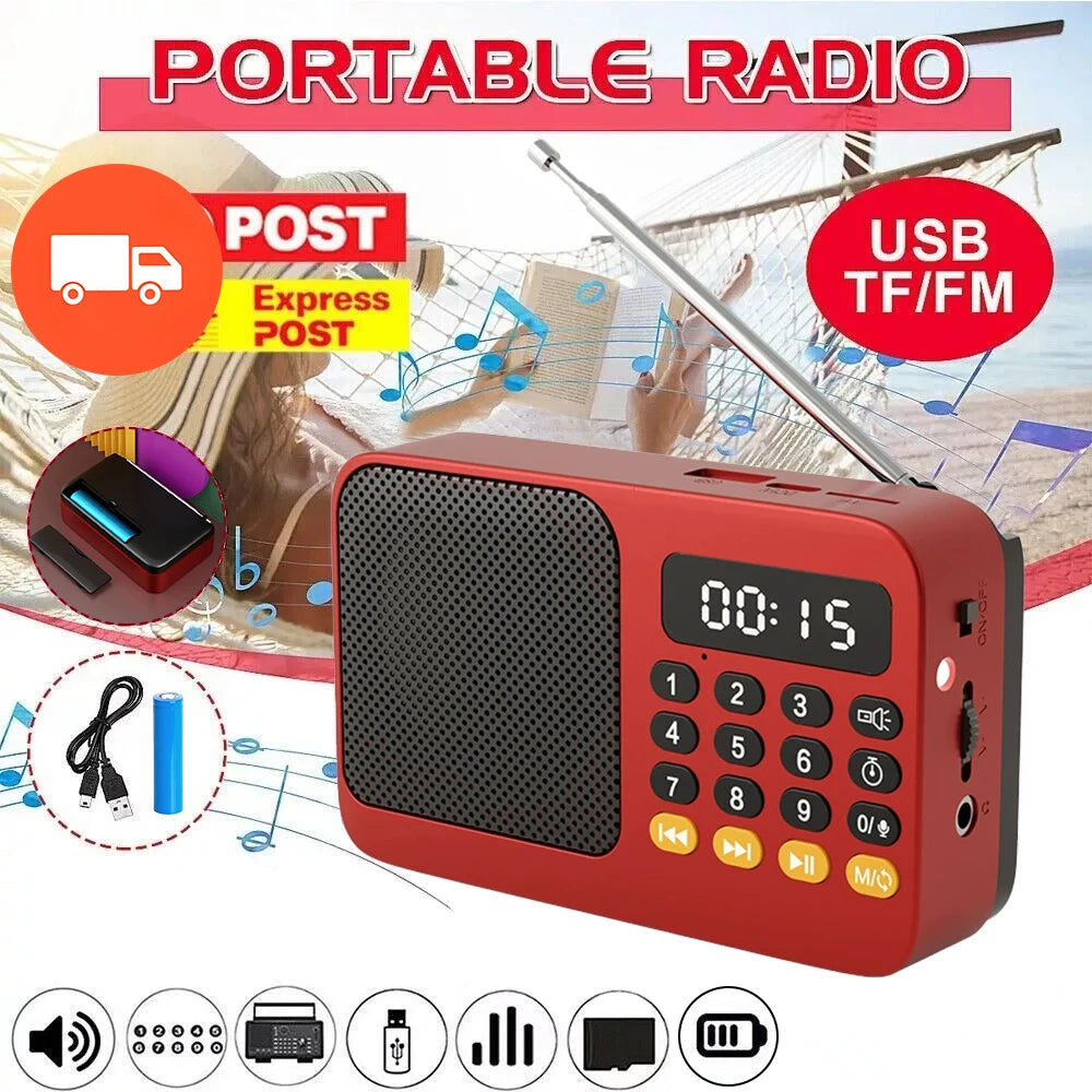 Bluetooth 5.0 Portable FM Radio Small Emergency Recargable Sound Box Mini Vintage Speaker Mp3 Player Support TF Card USB Drive