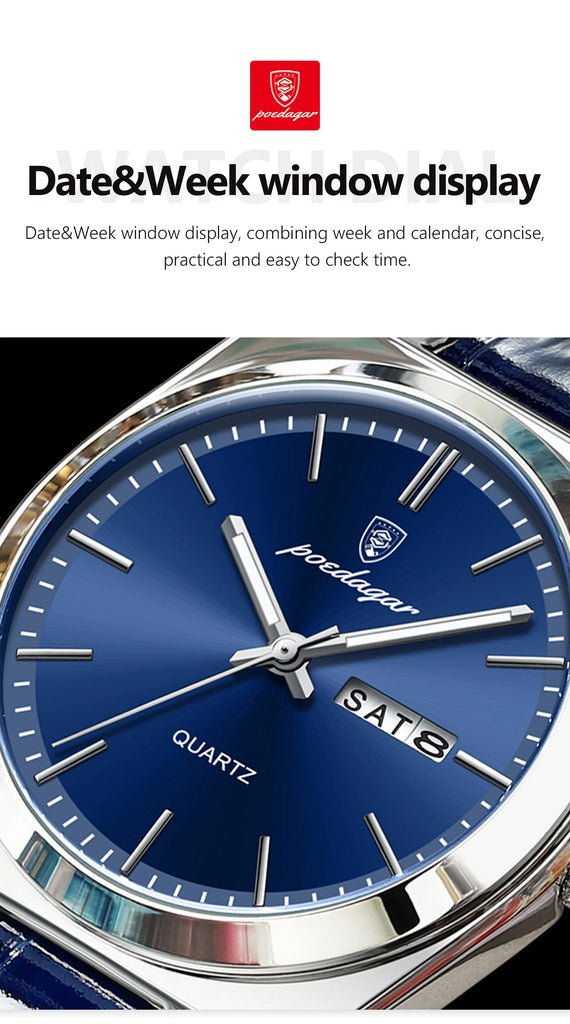 POEDAGAR Luxury Trend Men Watch Waterproof Luminous Date Week Man Wristwatch Military Outdoor Leather Men's Quartz Watches Reloj