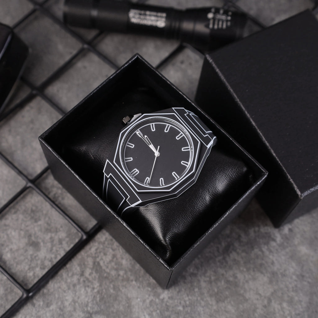 Lightweight Polycarbonate case high tech black men's watch classic simple silicone strap men's quartz watch fashion style clock