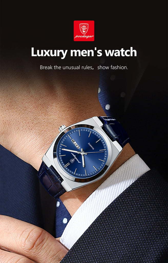 POEDAGAR Luxury Trend Men Watch Waterproof Luminous Date Week Man Wristwatch Military Outdoor Leather Men's Quartz Watches Reloj