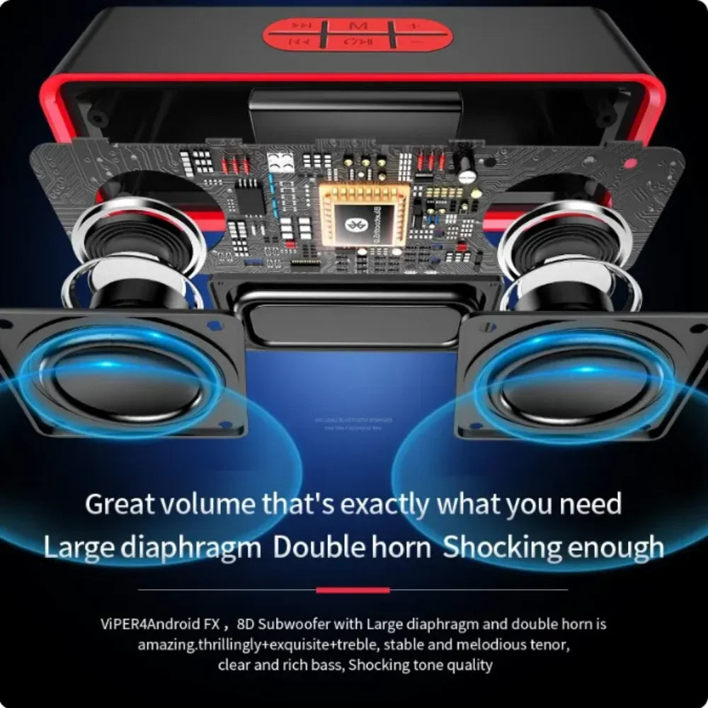 Portable Bluetooth Speaker Wireless Dual Horn Speakers Stereo Loudspeaker with FM Mode Hifi Sound IPX5 Waterproof Outdoor