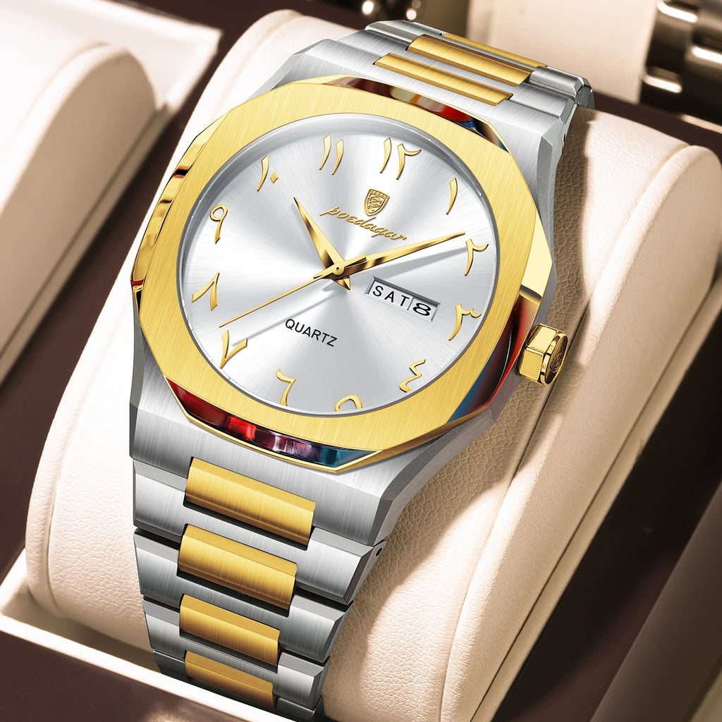 POEDAGAR Military Watch For Men Waterproof Luxury Week Calendar Man Wristwatch Quartz Stainless Steel Fashion Men's Watches Male