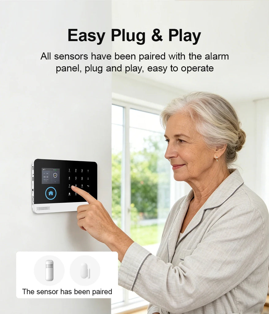 Smart Home GSM Alarm System 4G Wifi System for House Security Wireless with Door Sensor Work with Smart Life APP for Alexa