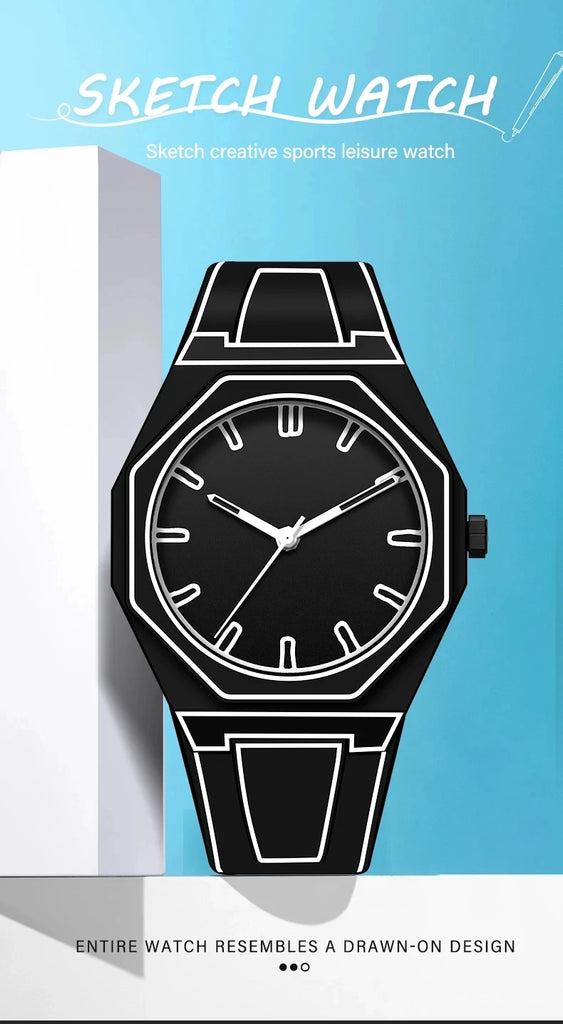Lightweight Polycarbonate case high tech black men's watch classic simple silicone strap men's quartz watch fashion style clock