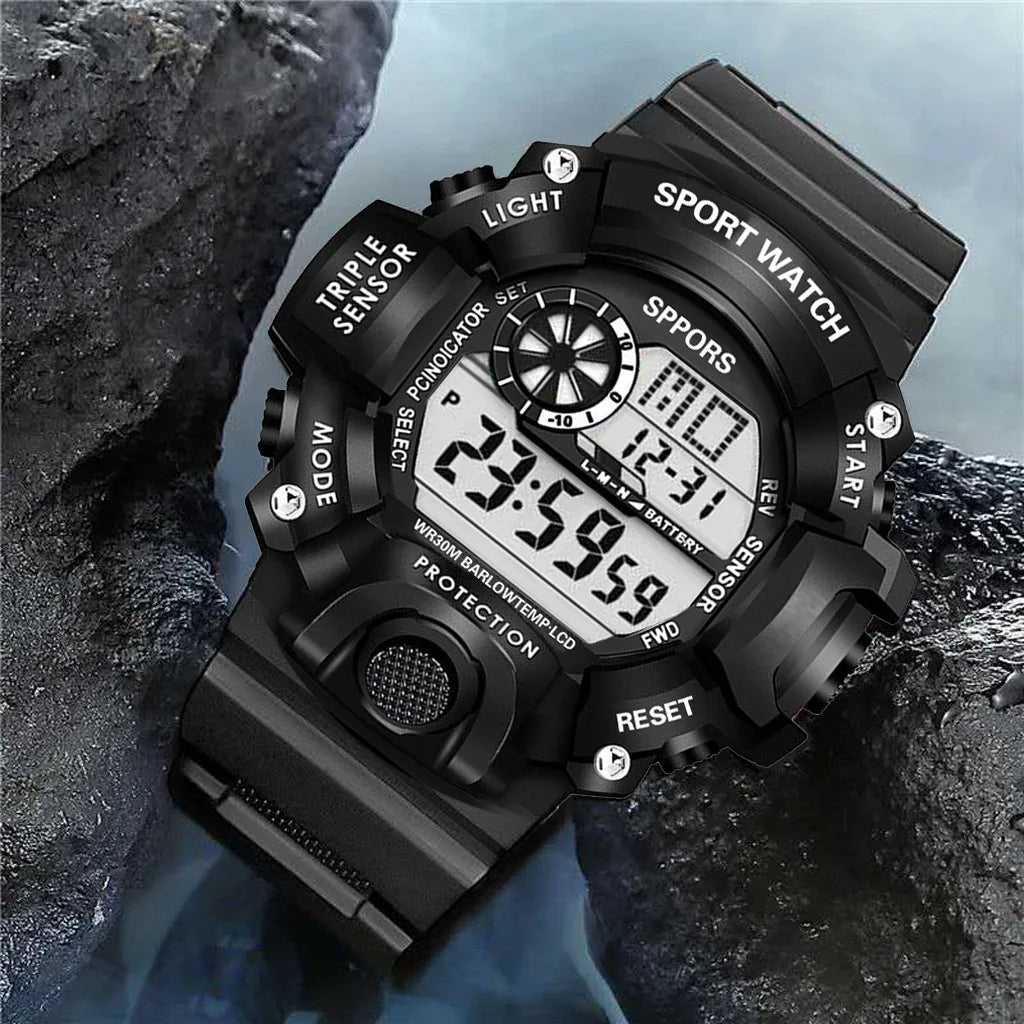 Men's Watch Fashion Sports Electronic Wristwatch Large dial Multifunctional Waterproof Luminous Alarm Kids Male's Military Watch