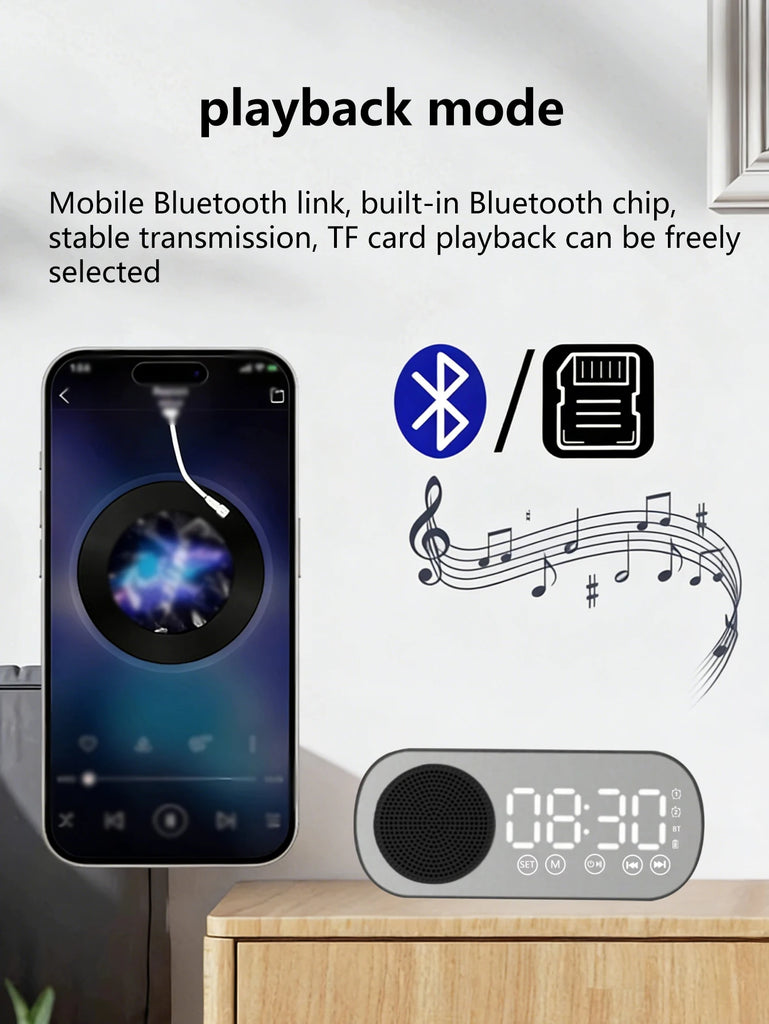 Bluetooth speaker, mirror-faced clock alarm clock smart speaker, bass-heavy FM card insertable small speaker