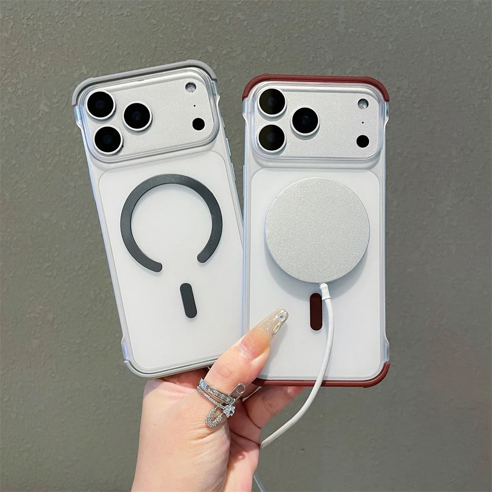For Magsafe Frameless Magnetic Translucent Case For iPhone 17 16 15 14 13 12 Pro Max Plus Wireless Charging Shockproof Cover