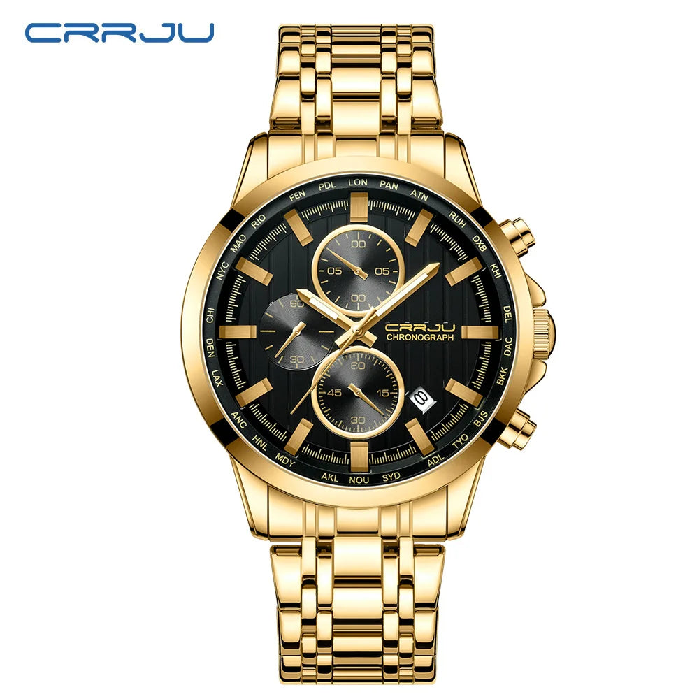 CRRJU Brand Creative Multifunction Male Wristwatch Date Display Stainless steel Men Quartz Watch Waterproof Sports Chronograph
