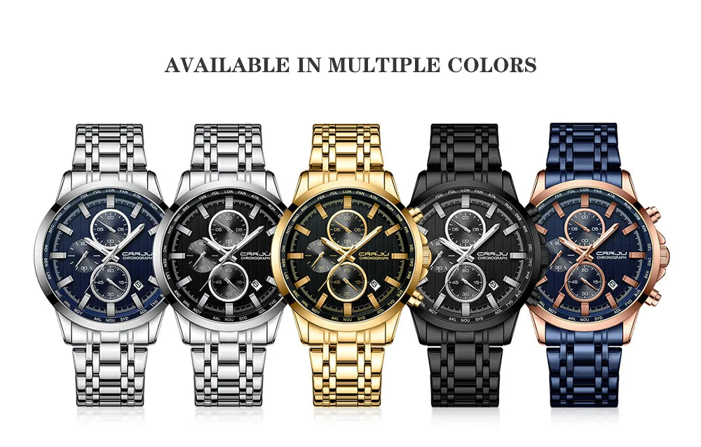 CRRJU Brand Creative Multifunction Male Wristwatch Date Display Stainless steel Men Quartz Watch Waterproof Sports Chronograph