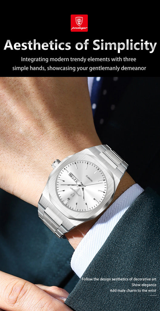 POEDAGAR Fashion Brand Male Wristwatch Waterproof Luminous Stainless Steel Men Clock Date Week Casual Quartz Men's Watches Reloj