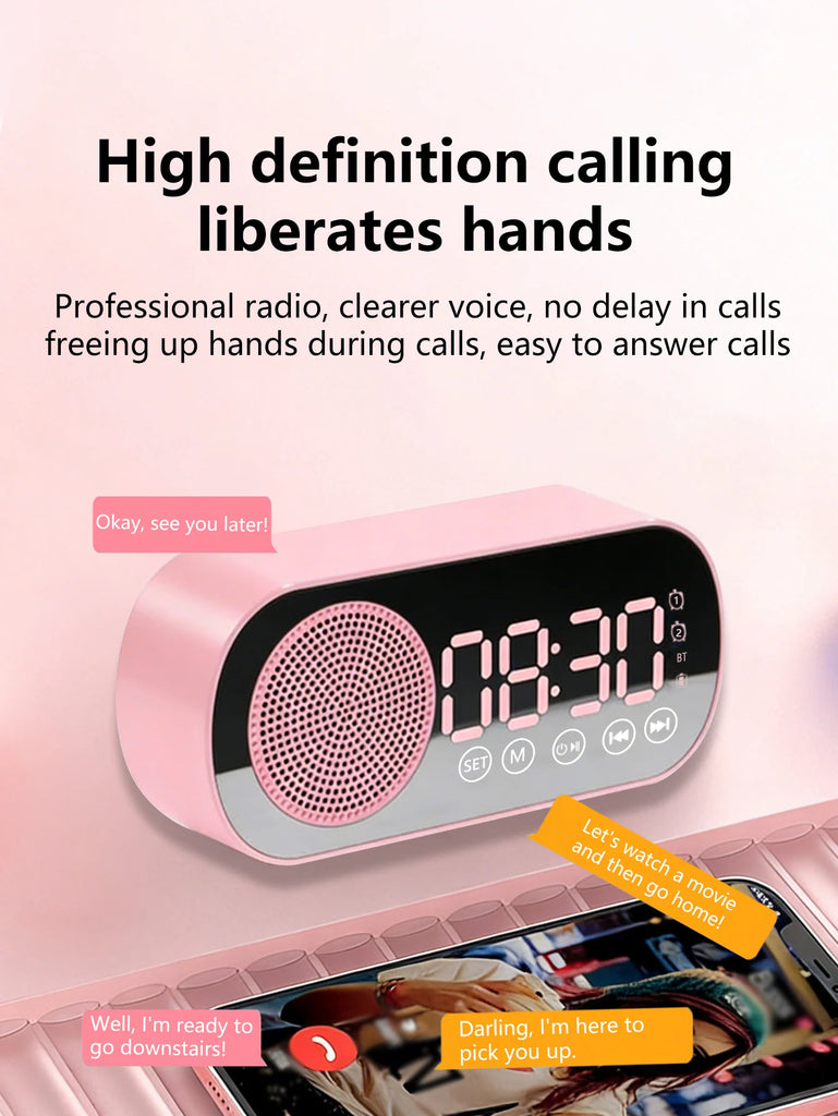 Bluetooth speaker, mirror-faced clock alarm clock smart speaker, bass-heavy FM card insertable small speaker