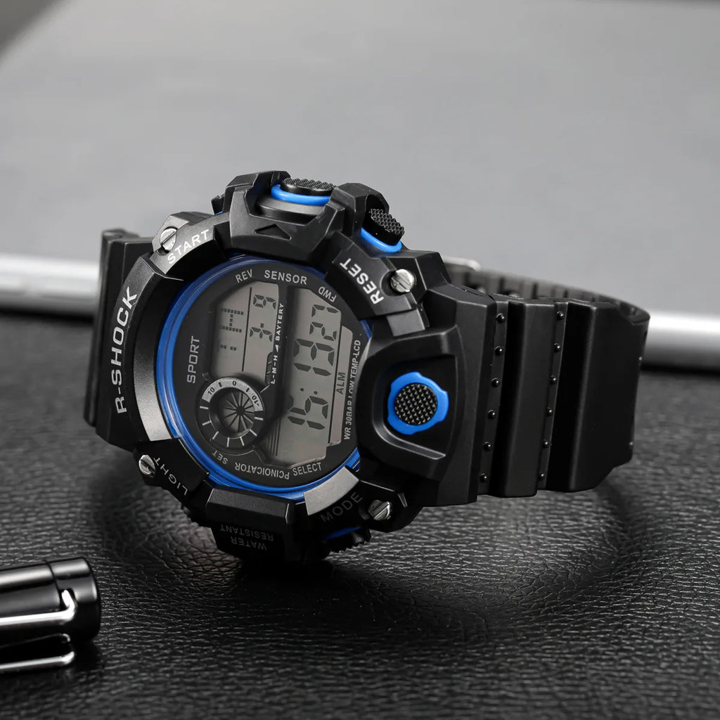 Men's Watch Fashion Sports Electronic Wristwatch Large dial Multifunctional Waterproof Luminous Alarm Kids Male's Military Watch